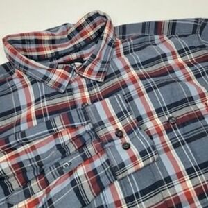The North Face Men's Casual Button Down Shirt - Blue, Red, White Plaid